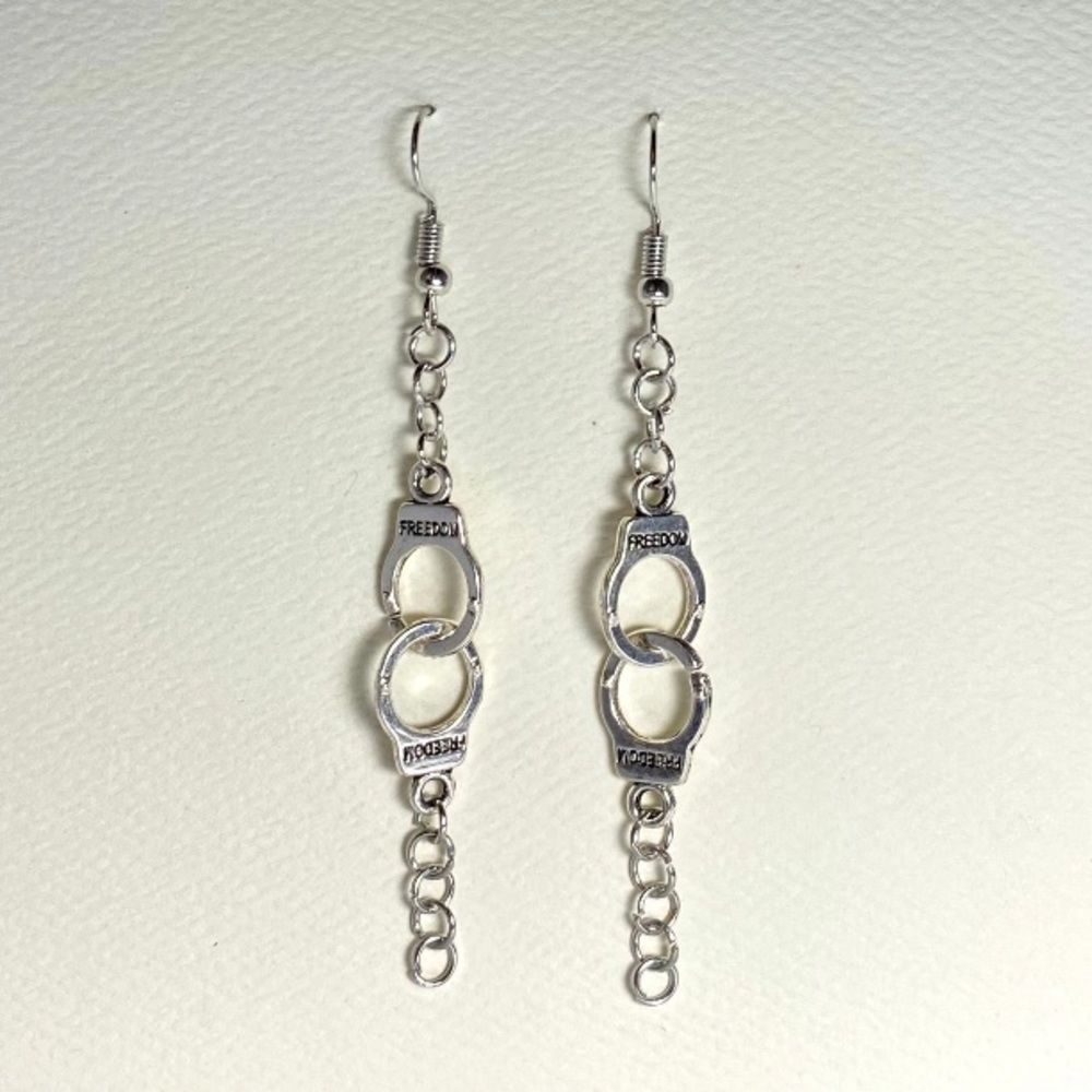 HANDMADE Handcuff “freedom” earrings, silver-tone drop
